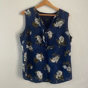 Talbots Sleeveless Top Lined Burnout Sheer Blue Green Tie Front Size Medium